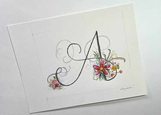 Original Artwork: "A with a flourish" Original watercolor