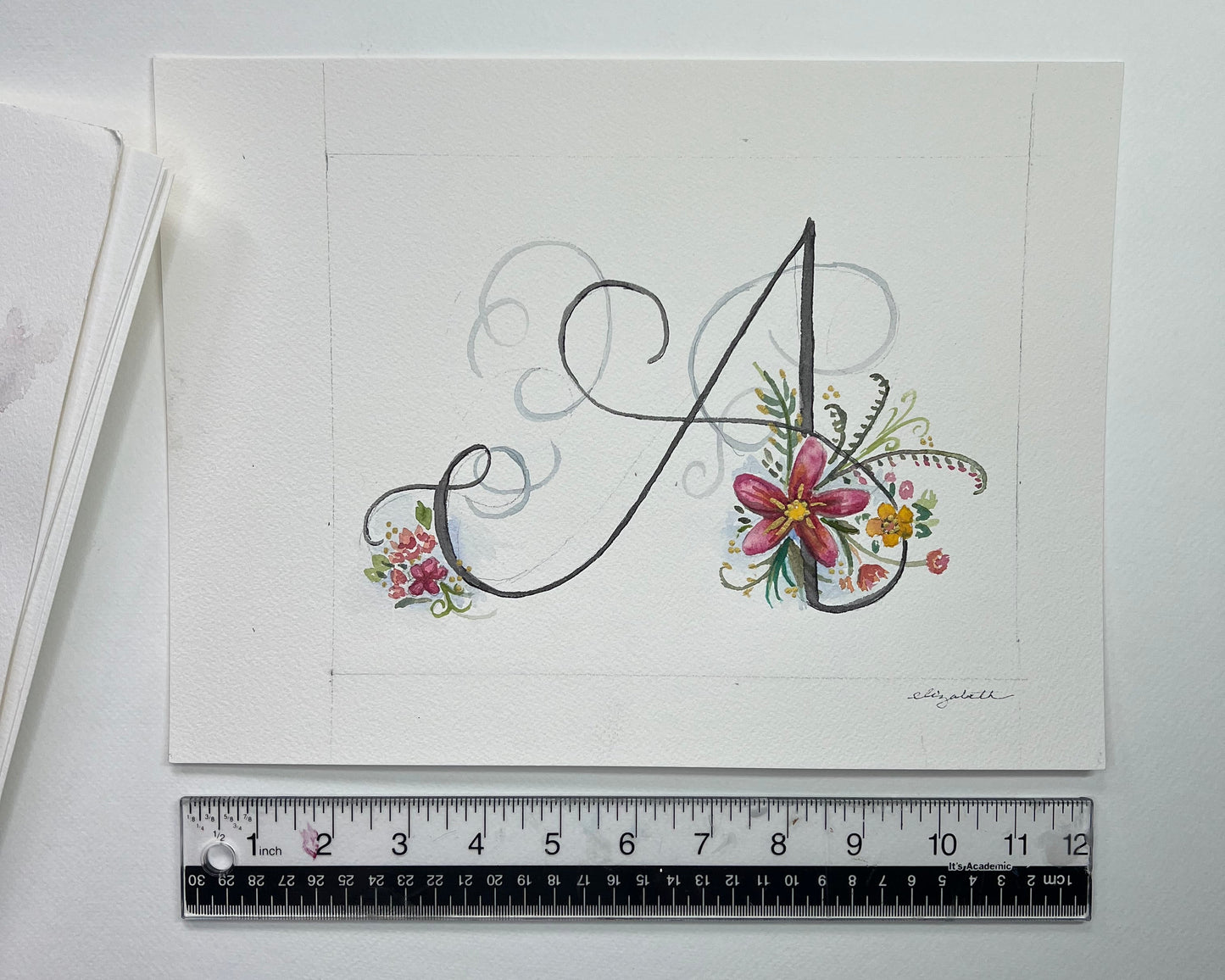 Original Artwork: "A with a flourish" Original watercolor